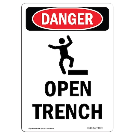 OSHA Danger Sign, Open Trench, 5in X 3.5in Decal